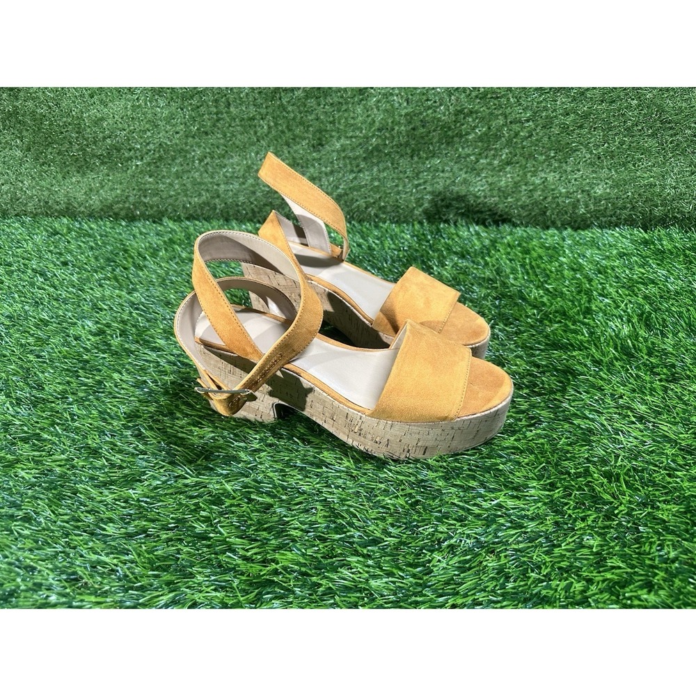 H&M Womens Tan Suede Strappy Wedge Sandals Buckle Cork Platform Summer Shoes 10
